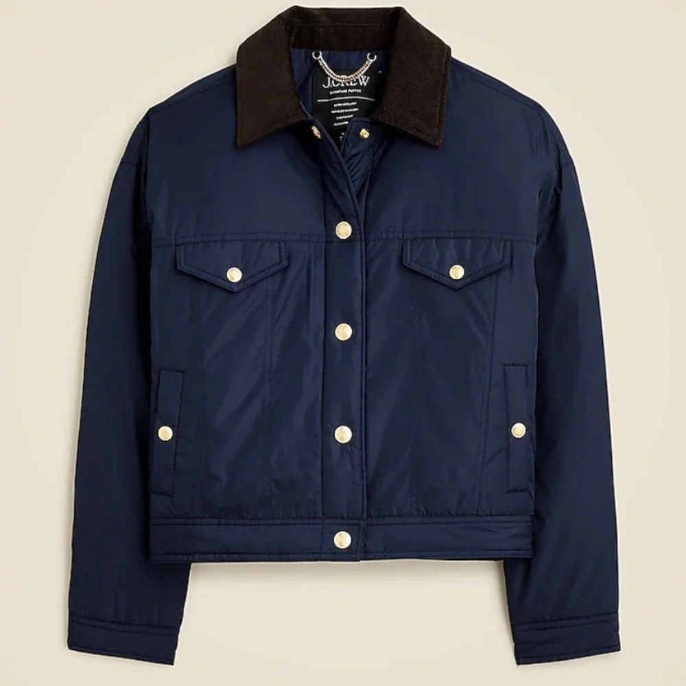 J. Crew Navy Quilted Bomber Jacket with Contrast Collar - Picture 4 of 13